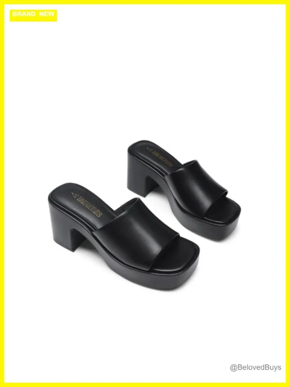 Chunky Platform Heel Sandals Square Toe Slip On Faux Leather